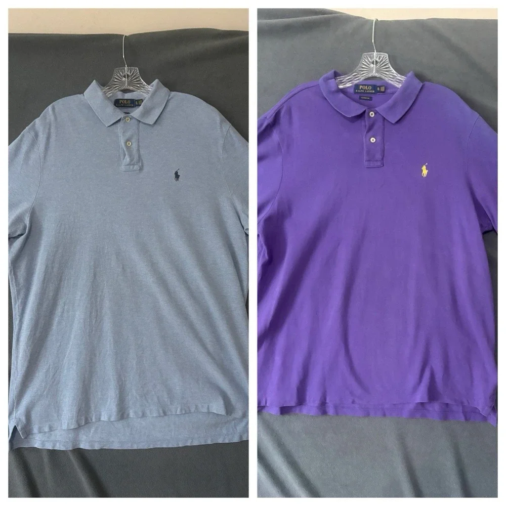 Polo Ralph Lauren Classic Fit Men's XL Blue Purple Polo Shirts SET OF TWO